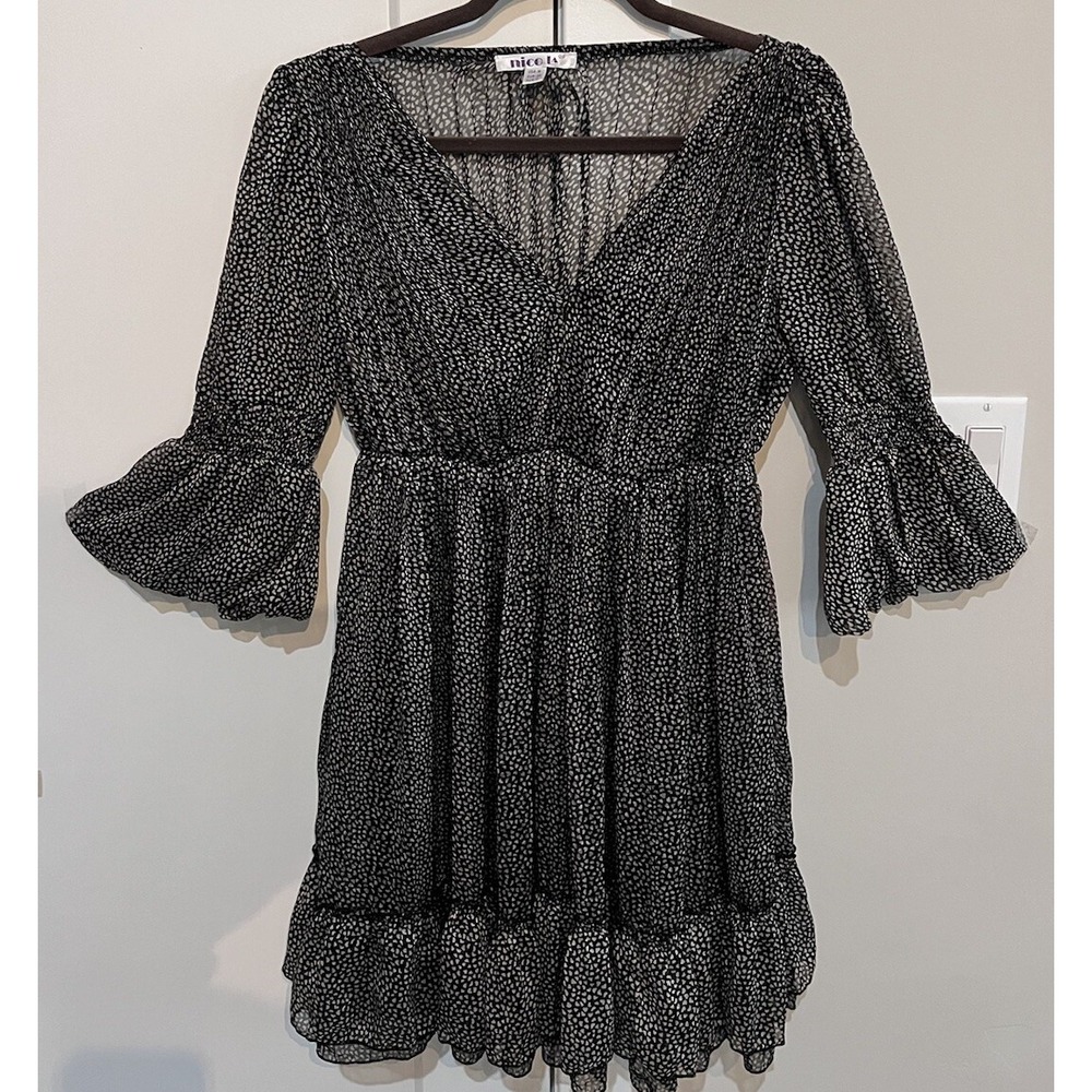 Nico La Black White Chiffon Lined Dress Womens Medium